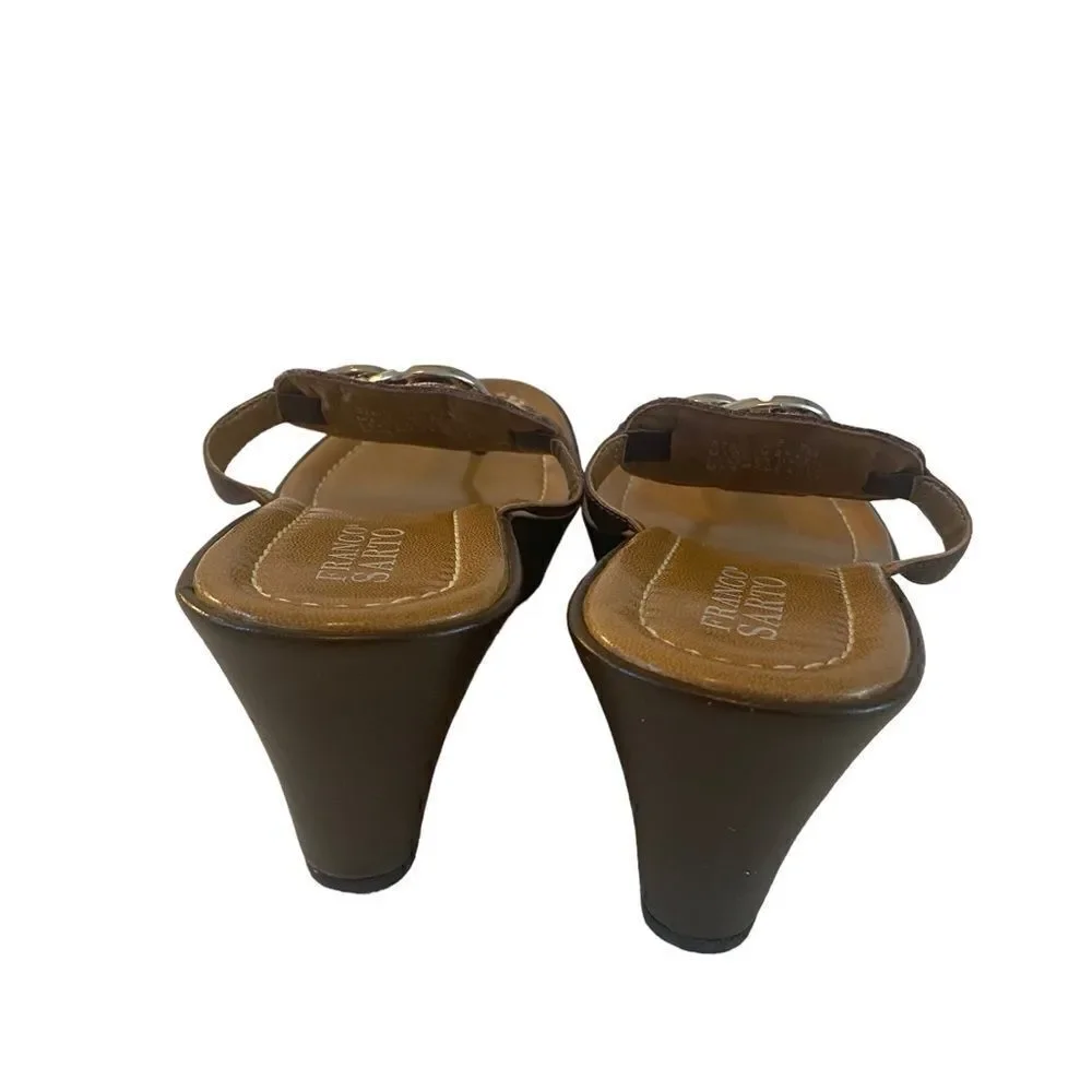 Franco Sarto Brown Wedge Thong Sandals w/ Leopard Print Pony Hair.